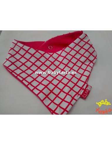 Babero reversible - Fucsia cuadros/liso