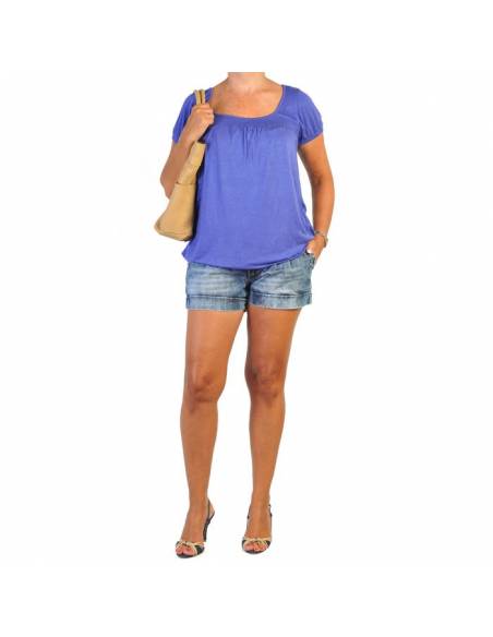 Camiseta manga corta premamá y lactancia - Azul  (talla 36-38)